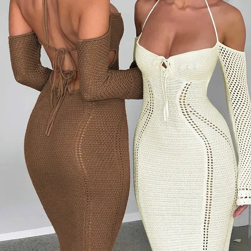 Vestido de punto con hombros descubiertos