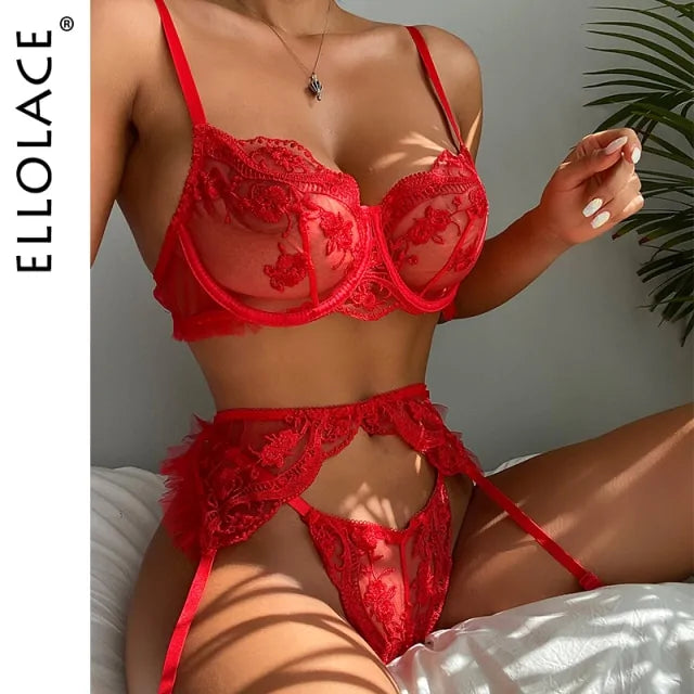 EllaLace: Lencería Sensual en Encaje Rojo para Mujer