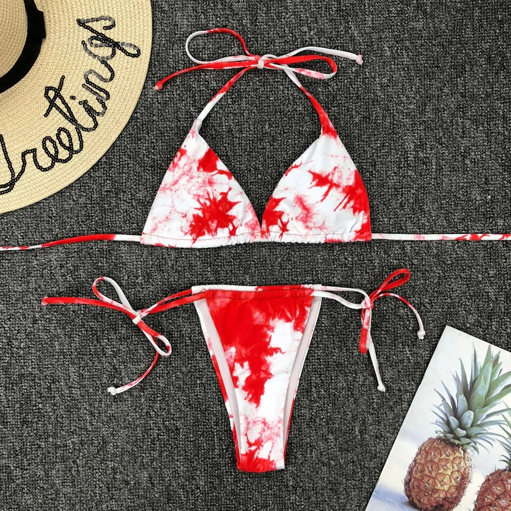 Conjunto de microbikini teñido anudado para mujer