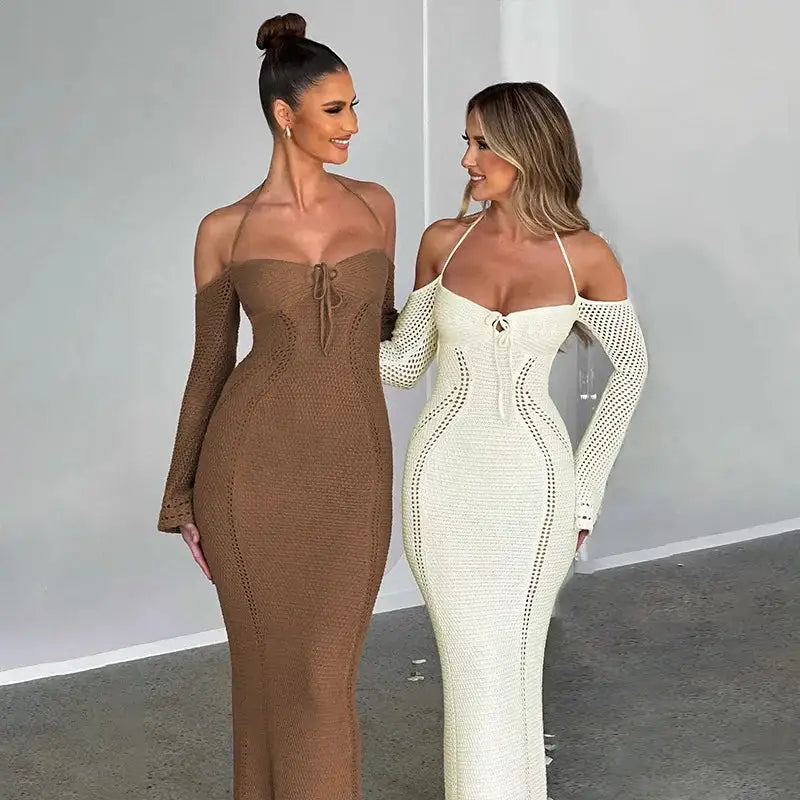 Vestido de punto con hombros descubiertos