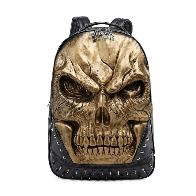 Mochila de piel gruesa con diseño de calavera en 3D