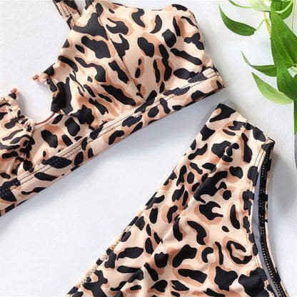 Conjunto de bikini de cintura alta con estampado de leopardo y serpiente