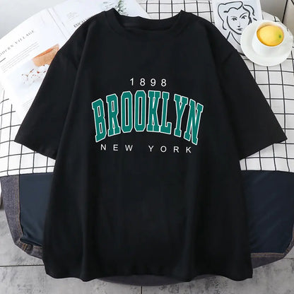 Brooklyn New York Letter Printed Cotton T-Shirts