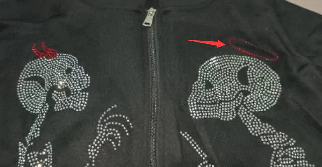 Sudadera con capucha Y2K  con estampado grunge de diamantes de imitación de gran tamaño