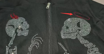 Sudadera con capucha Y2K  con estampado grunge de diamantes de imitación de gran tamaño