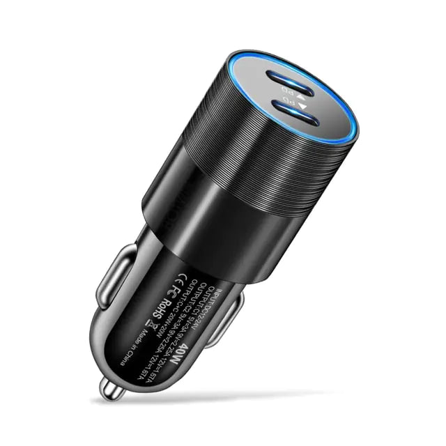 Cargador Rápido de Coche 68W con Doble Puerto USB Tipo C